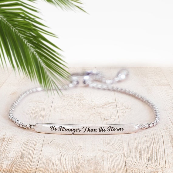 Stronger Than The Storm Inspirational Adjustable Bar Bracelet