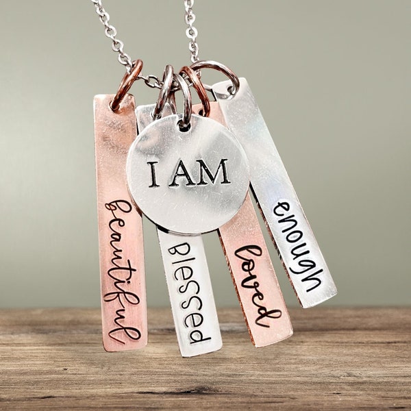 I Am Loved Necklace, I Am Enough, I Am Beautiful, I Am Blessed, I Am Beautiful, Motivational Gift, Encouragement Jewelry,  Quote Necklace