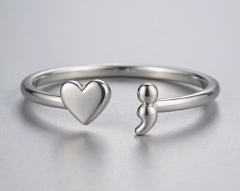 Semicolon Heart Adjustable Ring