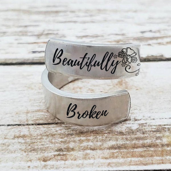 Bague magnifiquement cassée, source d'inspiration, bague d'encouragement, cadeau motivant, bague inspirante, affirmation de soi