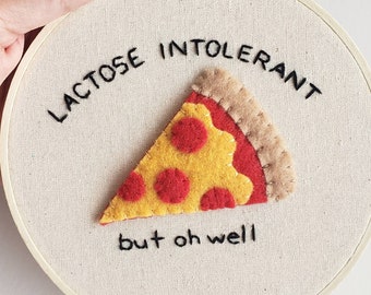 Hand Embroidered Pizza Slice Hoop Art