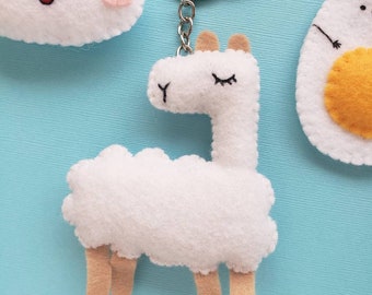 Cute Keychain, Handmade Purse Charm, Felt Llama, Dumpling