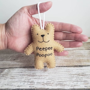 Peepee poopoo bear funny Christmas holiday decorations, gifts for him men wife husband kids, white elephant exchange ideas, felt ornament
