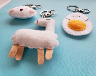 Cute Keychain, Handmade Purse Charm, Felt Llama, Dumpling