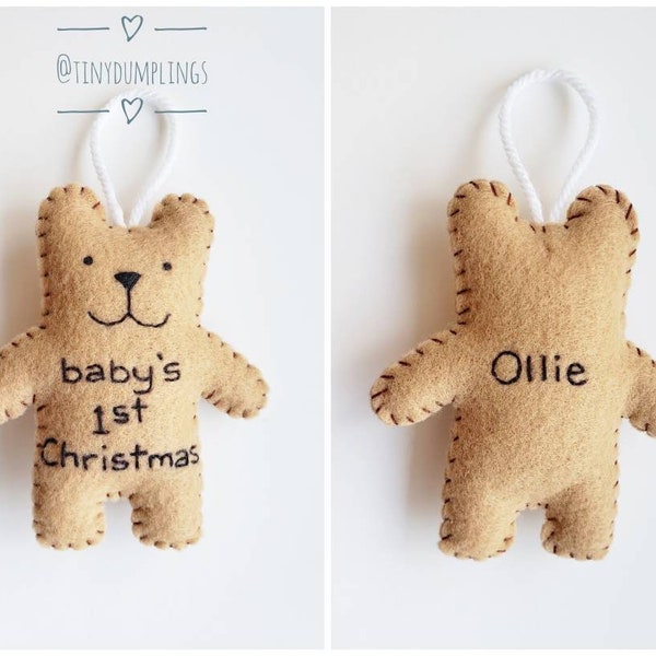 Babys 1st Christmas bear ornament with custom name embroidery - personalized gifts for moms and new baby - my first Christmas- keepsake gift