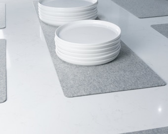 Merino Wool Table Runner, Grey and Black - Soft Felt Table Runner - Heat Resistant Dining Table Protector - Natural Modern Table Decor
