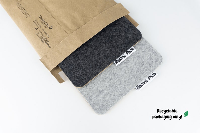 Our recyclable mailers being shown with a phone mat being removed from the mailer.