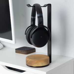 Headphone Stand Wood and Steel - Wood Headphone Stand - Headset Stand - Metal Headphone Holder - Made in Canada - Home Office Gift