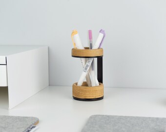 Ousawig Wooden Pencil Holder Pen Organizer - Black Walnut Desk Cup For Stationery & Makeup Brushes
