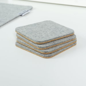 Coaster Set Wool and Cork, Merino Wool Felt Coasters, Felt Coasters Set,  Antimicrobial Non Slip Coasters - Set of 4, Handmade in Canada