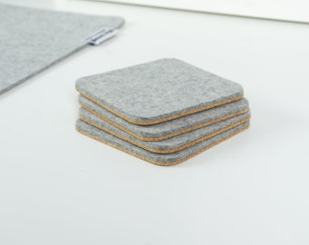 Coaster Set Wool and Cork, Merino Wool Felt Coasters, Felt Coasters Set,  Antimicrobial Non Slip Coasters - Set of 4, Handmade in Canada