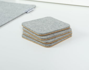 Coaster Set Wool and Cork, Merino Wool Felt and Cork Coasters, Wool Felt Coasters Set,  Non Slip Coasters - Set of 4, Handmade in Canada