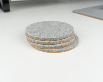 Circle Coasters Set - 4 Inch, Soft Wool and Cork, Merino Felt and Cork Coasters, Wool Coaster Set of 4,  Non Slip Coasters, Made in Canada