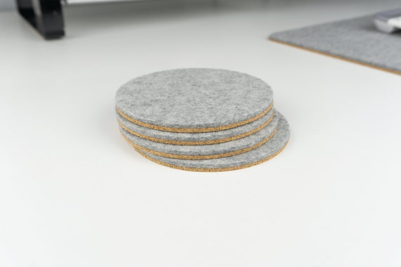 Circle Coasters Set - 4 Inch, Soft Wool and Cork, Merino Felt and Cork Coasters, Wool Coaster Set of 4,  Non Slip Coasters, Made in Canada