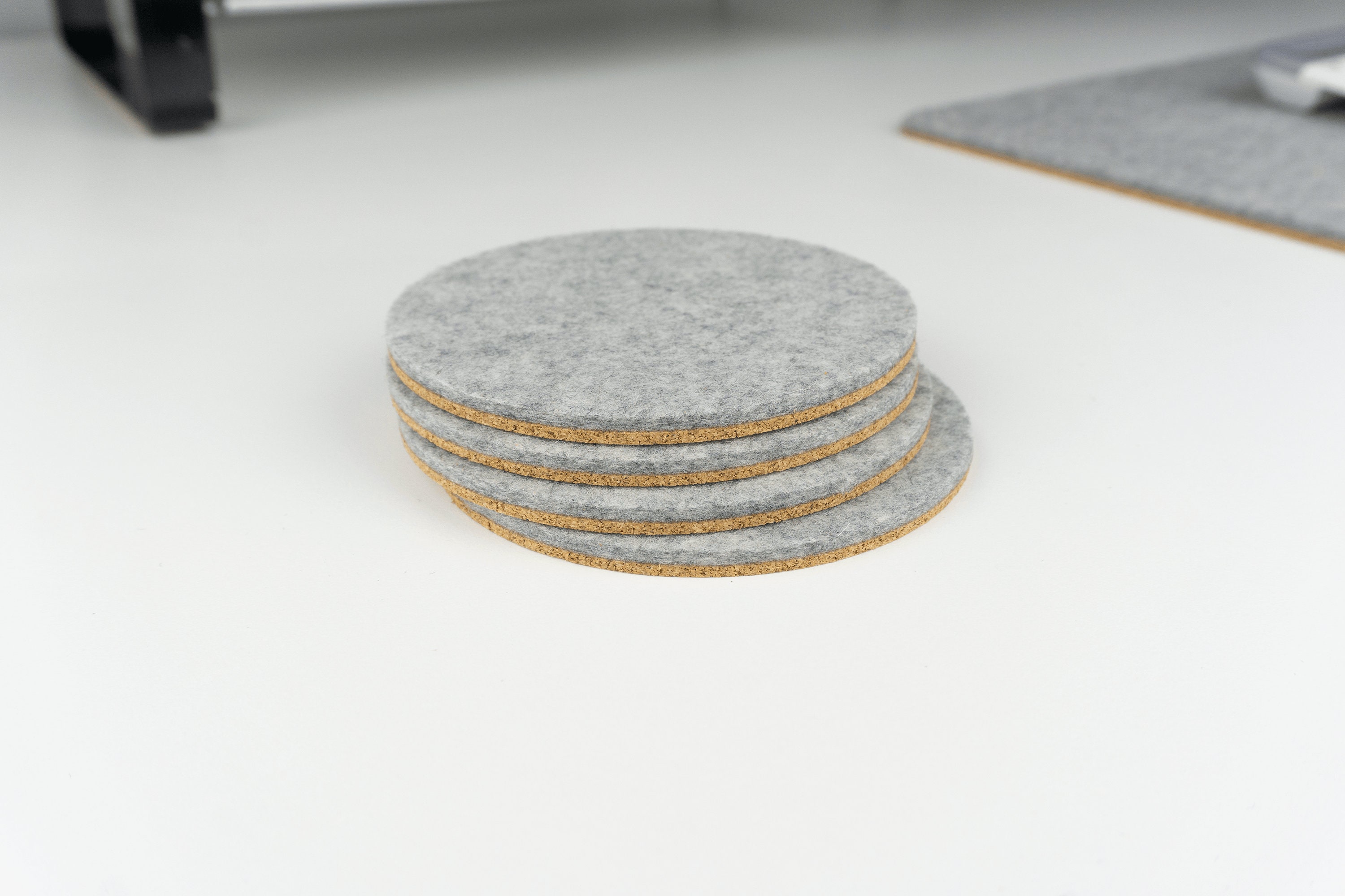Circle Coasters Set - 4 Inch, Soft Wool and Cork, Merino Felt and Cork Coasters, Wool Coaster Set of 4,  Non Slip Coasters, Made in Canada