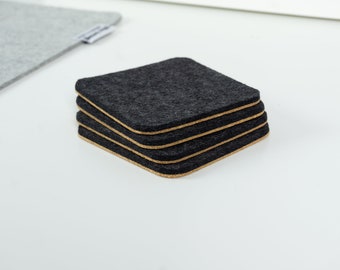 Wool and Cork Coasters - Felt and Cork Drink Coasters - Set of 4 Coasters, Non Slip, Coffee Table Decor - Made in Canada, Antimicrobial Wool