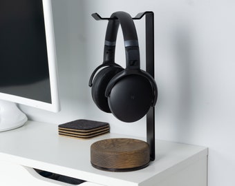 Wood Headphone Stand, Made in Canada, Wood and Metal Headphone Holder, Earphone Mount, Gaming Headphone Stand, Office Gift - Anti Slip Base