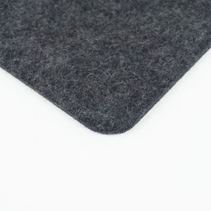 A closeup of our black merino wool felt that we use to make our phone pads.