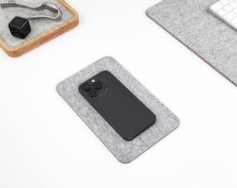 Wool and Cork Phone Mat, Anti-Slip, Phone Pad, Smartphone Mat, Wool Landing, Valet Mat, Phone Tray, Felt Table Protector - Made In Canada