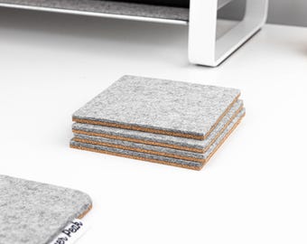 Coaster Set Wool and Cork, Merino Wool Felt Coasters, Felt Coasters Set,  Antimicrobial Non Slip Coasters - Set of 4, Handmade in Canada