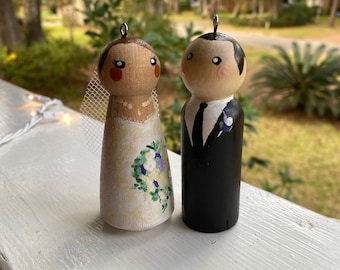 Custom Wedding couple peg dolls cake topper ornaments