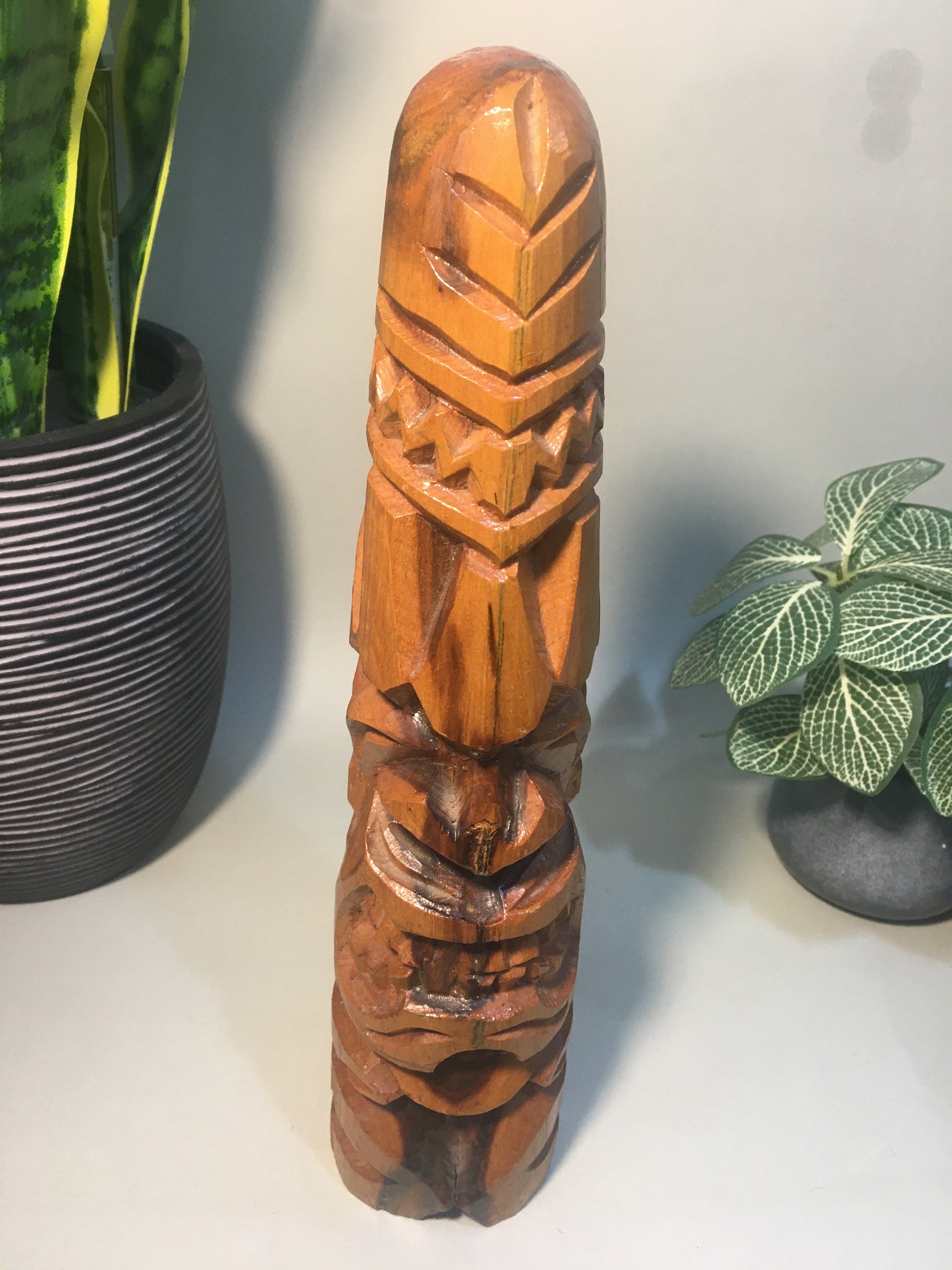 Tiki Idol wooden carved carving Hawaiian Island style old Etsy