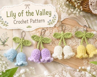 Lily of the Valley Crochet Keychain Pattern, Flower Amigurumi Bag Charm (PDF Download)
