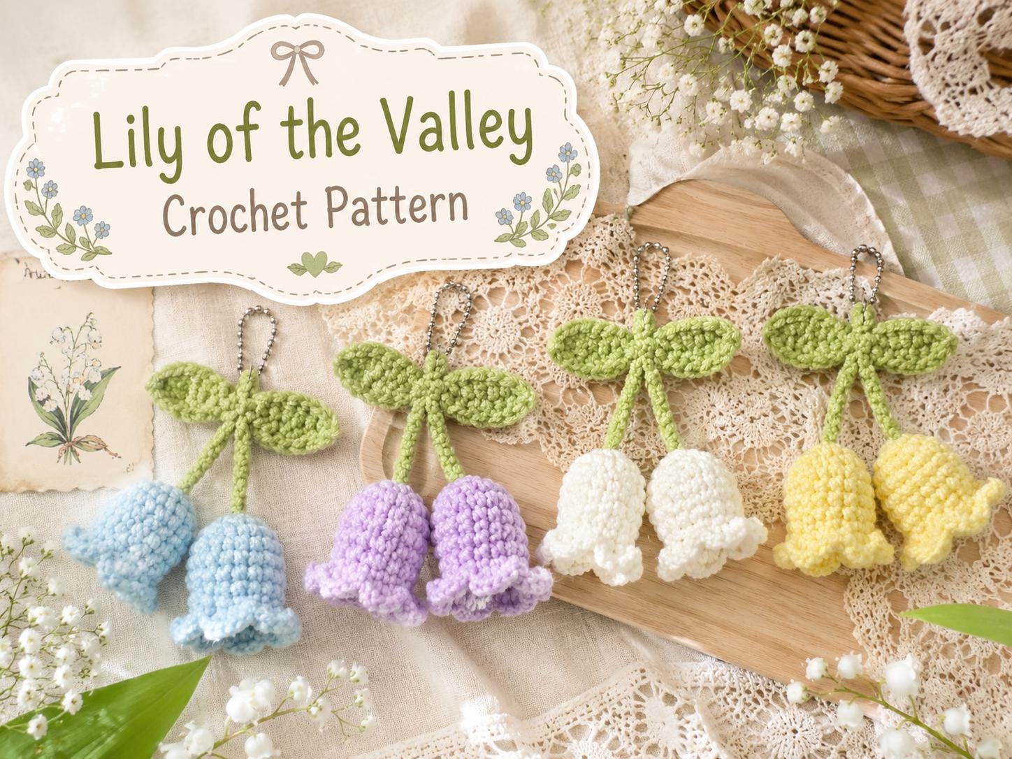 Lily of the Valley Crochet Keychain Pattern, Flower Amigurumi Bag