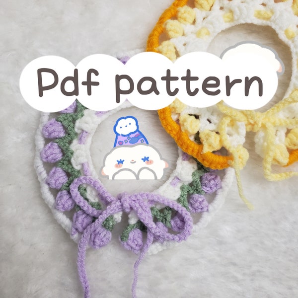 Baby collar crochet pattern design - digital - tulips - strawberries - floral - fruits - cute - Easy - Cat - Dog