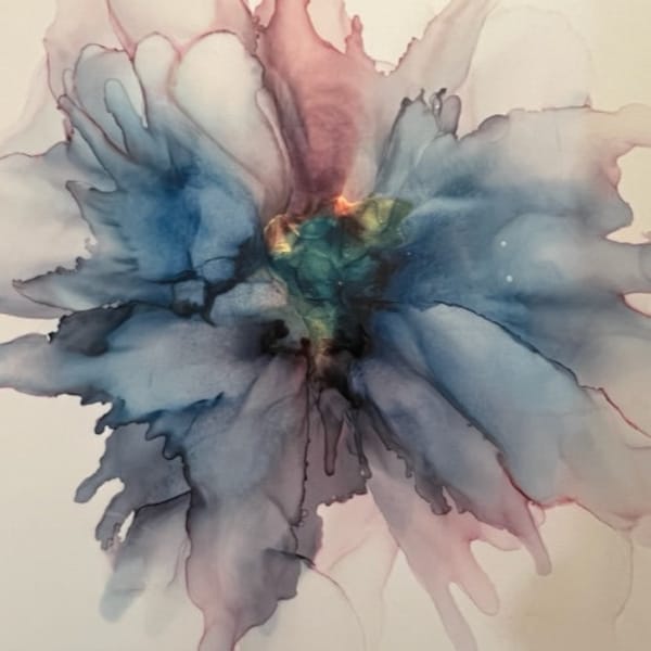 Whimsical flower, alcohol ink painting, colorful flower art