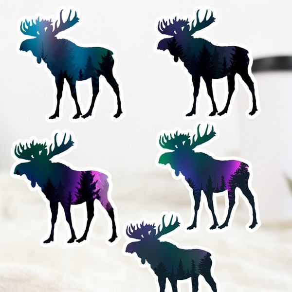 Vinyl Moose Stickers, Stickers for Hydroflask, Stickers for Laptop, Northern Lights, Bullet Journal, Cute Stickers for Water Bottle