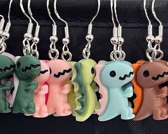 Cute Dinosaur Earrings, Cute Earrings, dangle hanging Earrings, Fun Dino Earrings, Hanging Drop Earrings