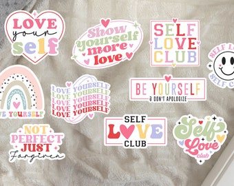 Self Love Vinyl Sticker Set: Positive Affirmations, Waterproof Stickers