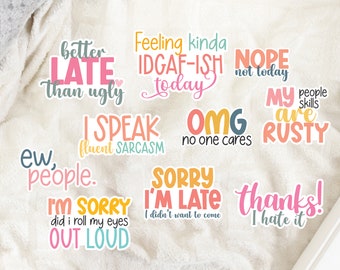 Funny Sarcastic Sticker Set: Waterproof Vinyl Decals