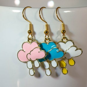 Adorable Cloud Rain and Lightening Earrings, Cute Jewelry Fashion Gift Idea for Birthday, Gold Metal Earrings
