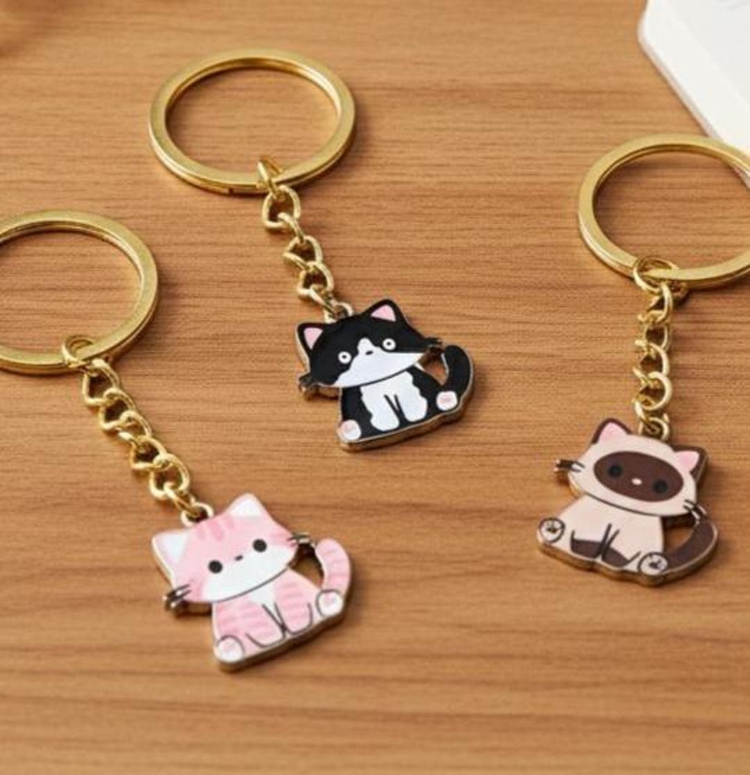 Kawaii Sitting Cat Enamel | Cute Tuxedo, Siamese, and Pink Tabby Kitty ...