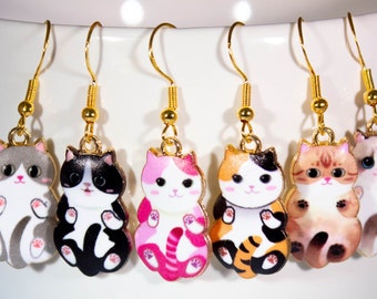 Adorable Cat Dangle Earrings, Handmade Cat Earrings, Elegant Cat Earring, Fun Cat Earrings, Gift Idea for her, Whimsical Feline Earrings