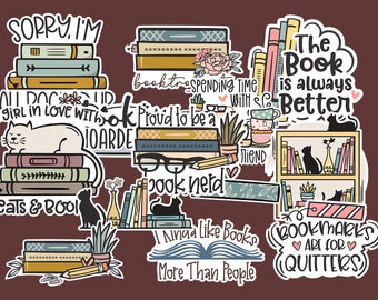 Bookish Sticker Pack | Kindle Decal Set | Book Lover Gift | Waterproof Vinyl Laptop Sticker | Reading Aesthetic | Bibliophile