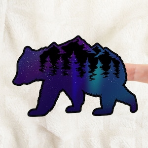 Northern Light Bear Sticker Design, Laptop Sticker, Water Bottle Sticker, Cute Vinyl Sticker, Car Bumper Sticker, Stickers, Gift Idea