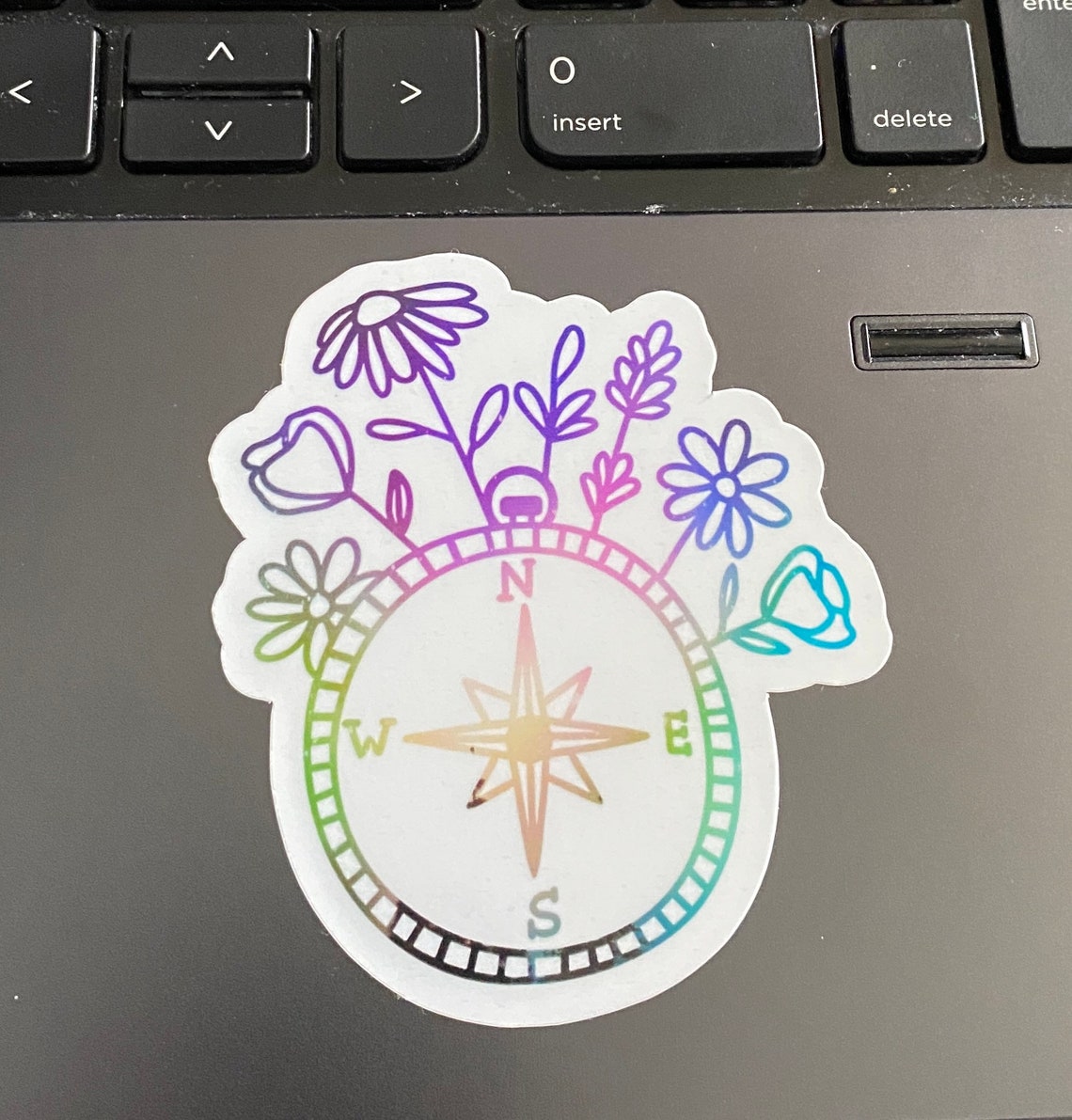 Cute Floral Compass Sticker, Hiking Sticker, Journal Sticker, Water ...