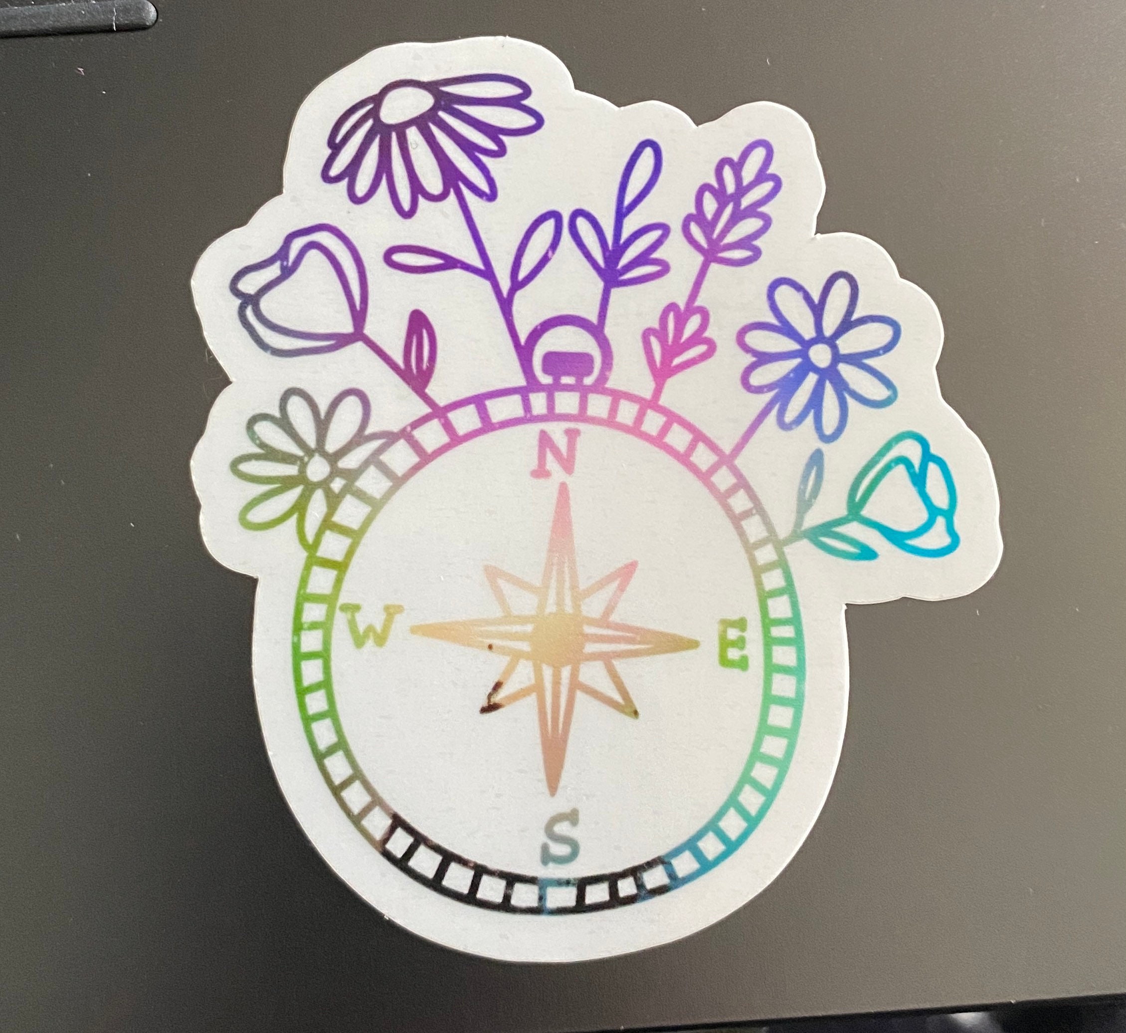 Cute Floral Compass Sticker, Hiking Sticker, Journal Sticker, Water ...