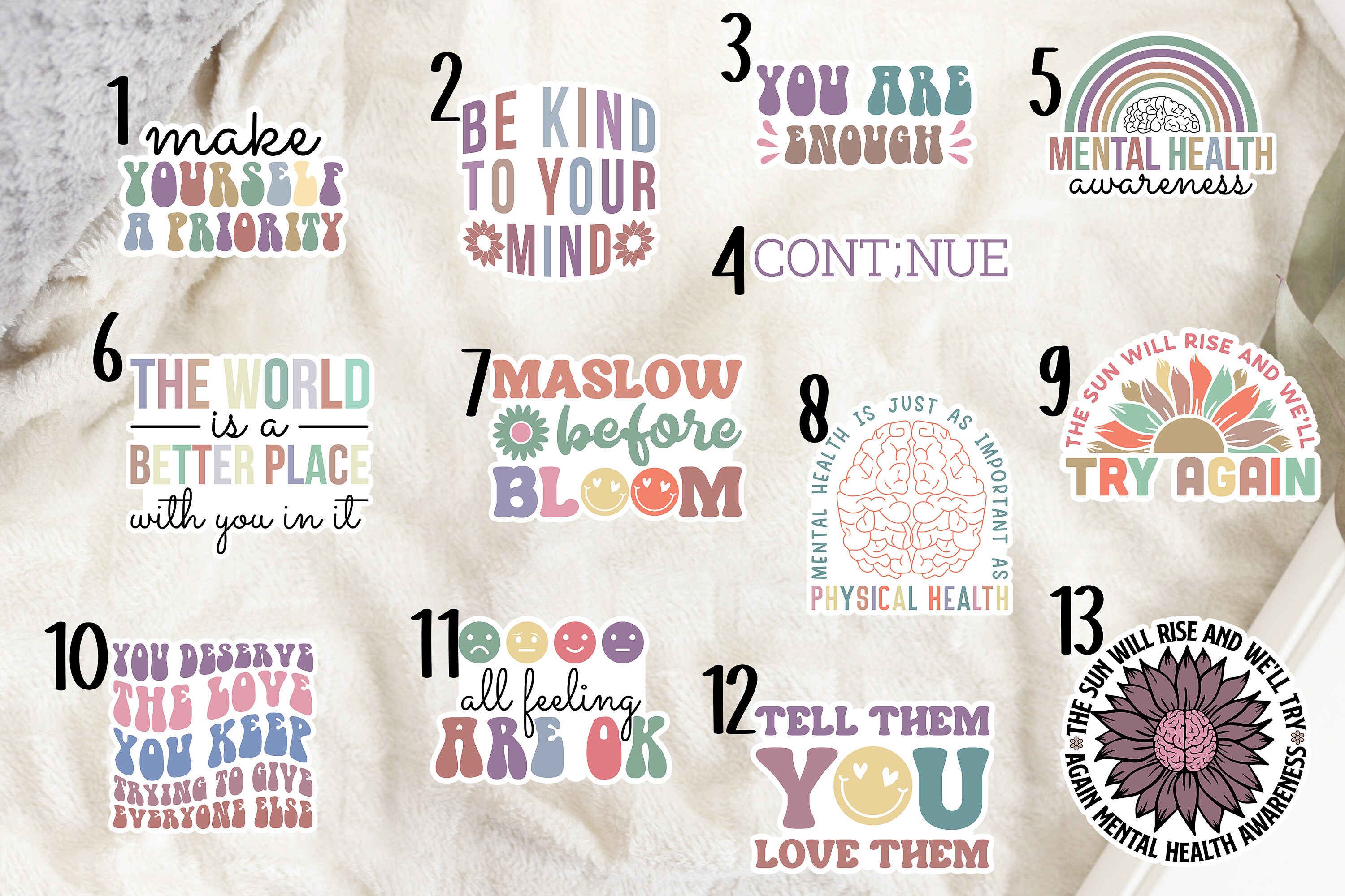 Mental Health Sticker Pack | Self Care Vinyl Decal Bundle | Positive ...
