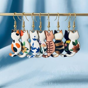 Cat Dangle Earrings: Charming Kawaii Gold Drop Earrings, Cat Mom Gift, Cat Lover Gift