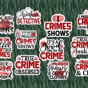 True Crime Sticker Set, Gift for her, Vinyl Water Bottle Stickers, Bullet Journal, Coffee and Crime Sticker