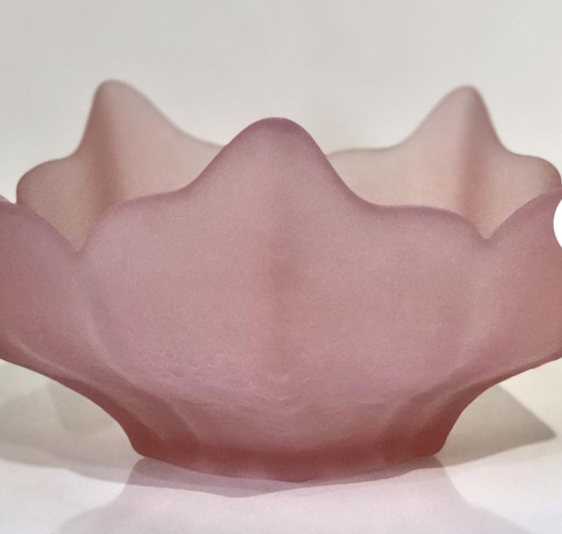 Vintage Pink Frosted Glass Bowl/ Pink Frosted Satin Glass Etsy