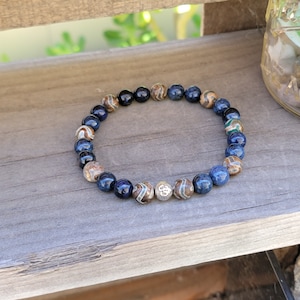 Health Bracelet, Healing Bracelet, Mental Health and Well Being Bracelet, Stress Reliever Bracelet, Dumortierite Bracelet, Tibetan Agate Bracelet