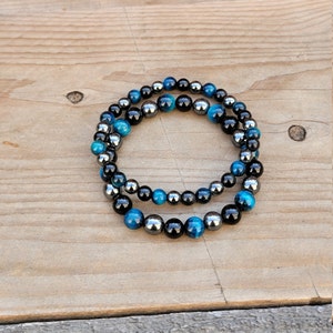 Protection Bracelet Triple, Tigers Eye, Blue Tigers Eye, Hematite, Obsidian Beaded Bracelet, Men&#39;s, Women&#39;s Bracelet
