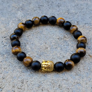 Tigers Eye Onyx Bead Bracelet, Onyx Bracelet, Protection Bracelet, Negative Energy, Healing Power Bracelet, Men&#39;s Bracelet, Woman&#39;s Bracelet