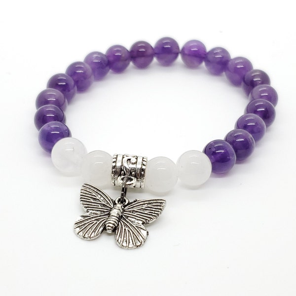 Amethyst Bracelet | Lupus Bracelet |Butterfly Bracelet | Gemstone Bracelet for Women | Lupus Awareness | Butterfly Charm