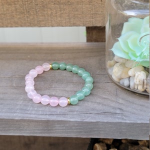 Rose Quartz Bracelet, Green Aventurine Bracelet, Mala Healing Bracelet